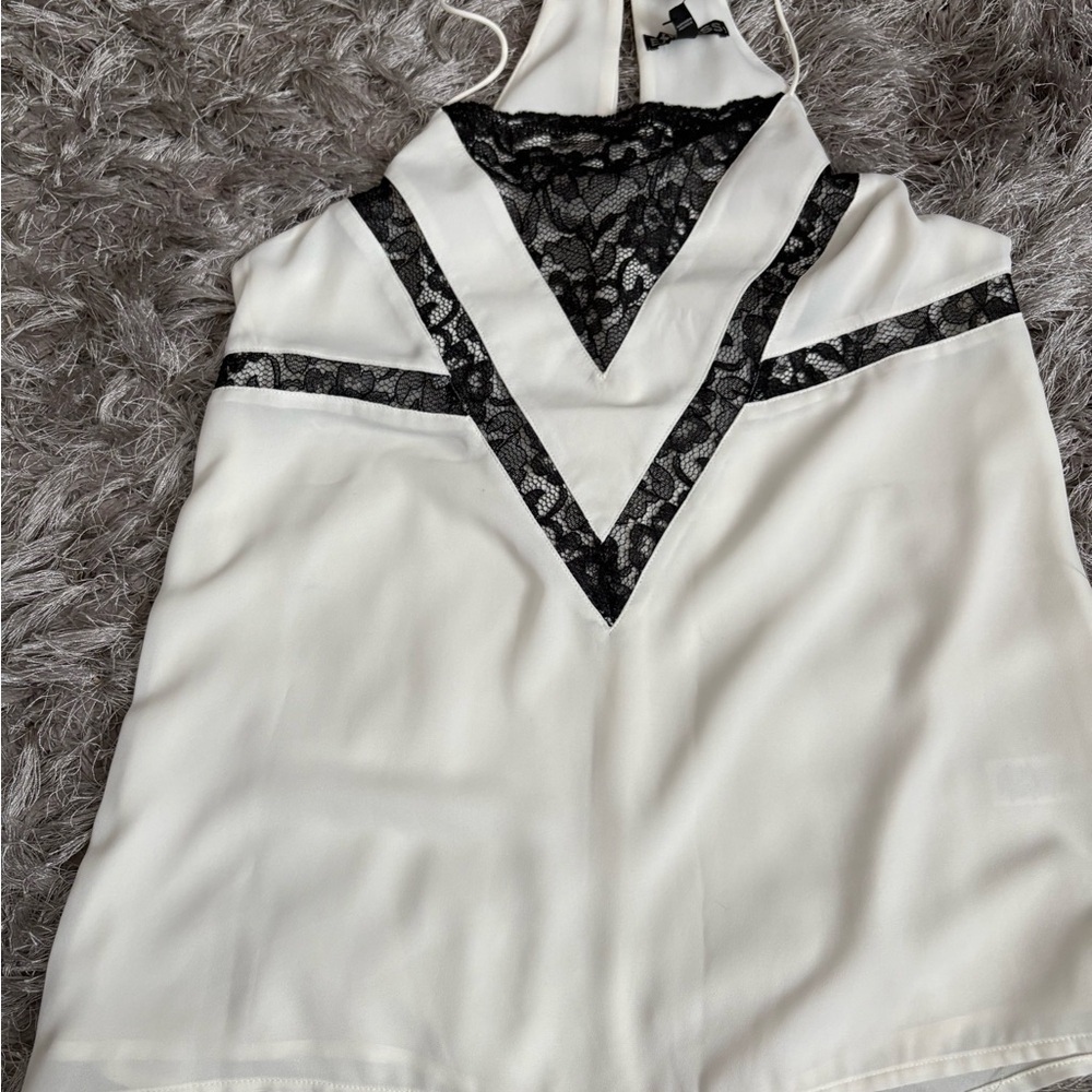 Express White Top with Black Lace Detail